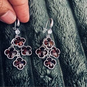Elegant Silver and Brown Floral Earrings